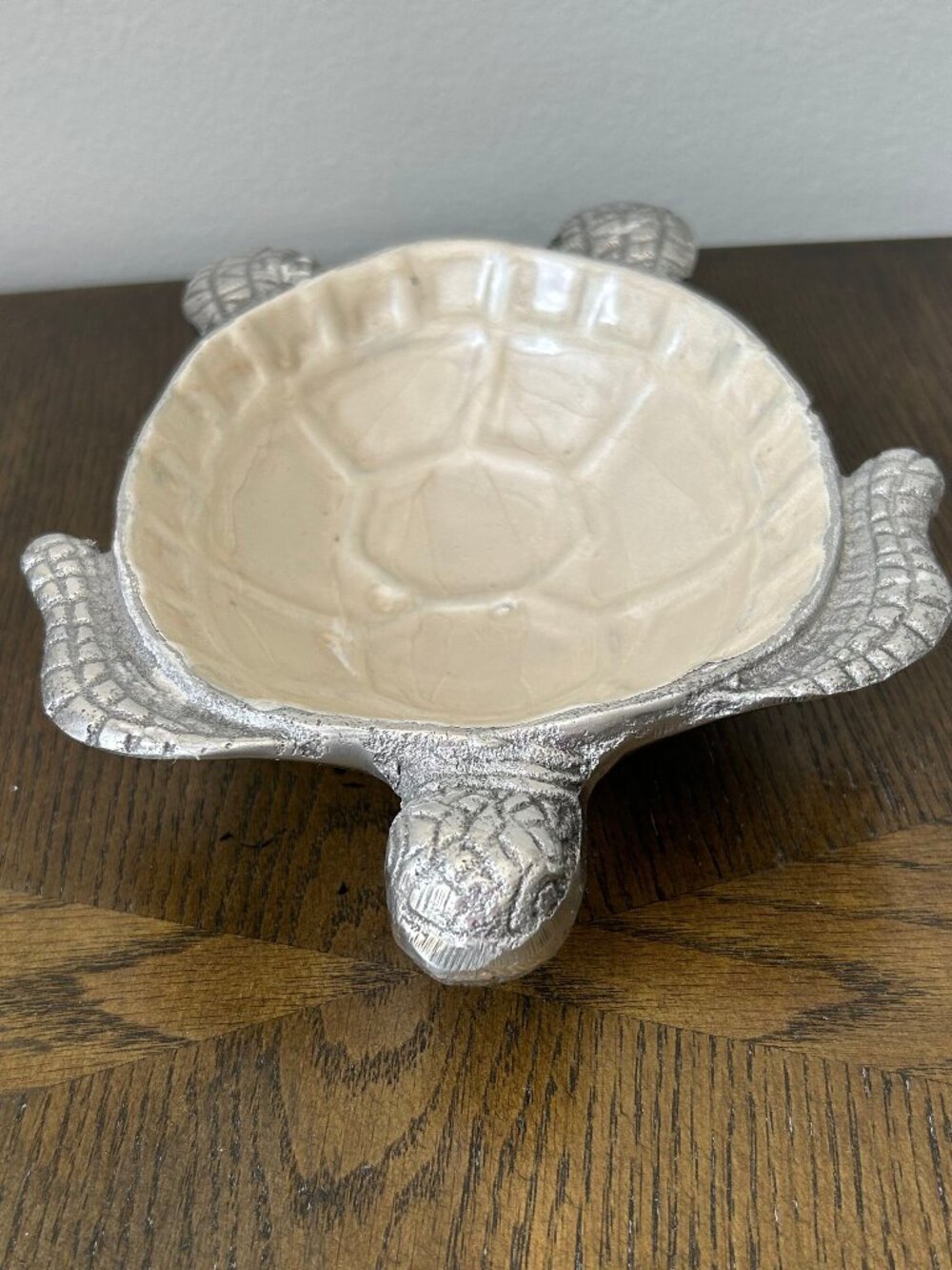 Ceramic and Silver Metal Coated Turtle Design Candy Dish